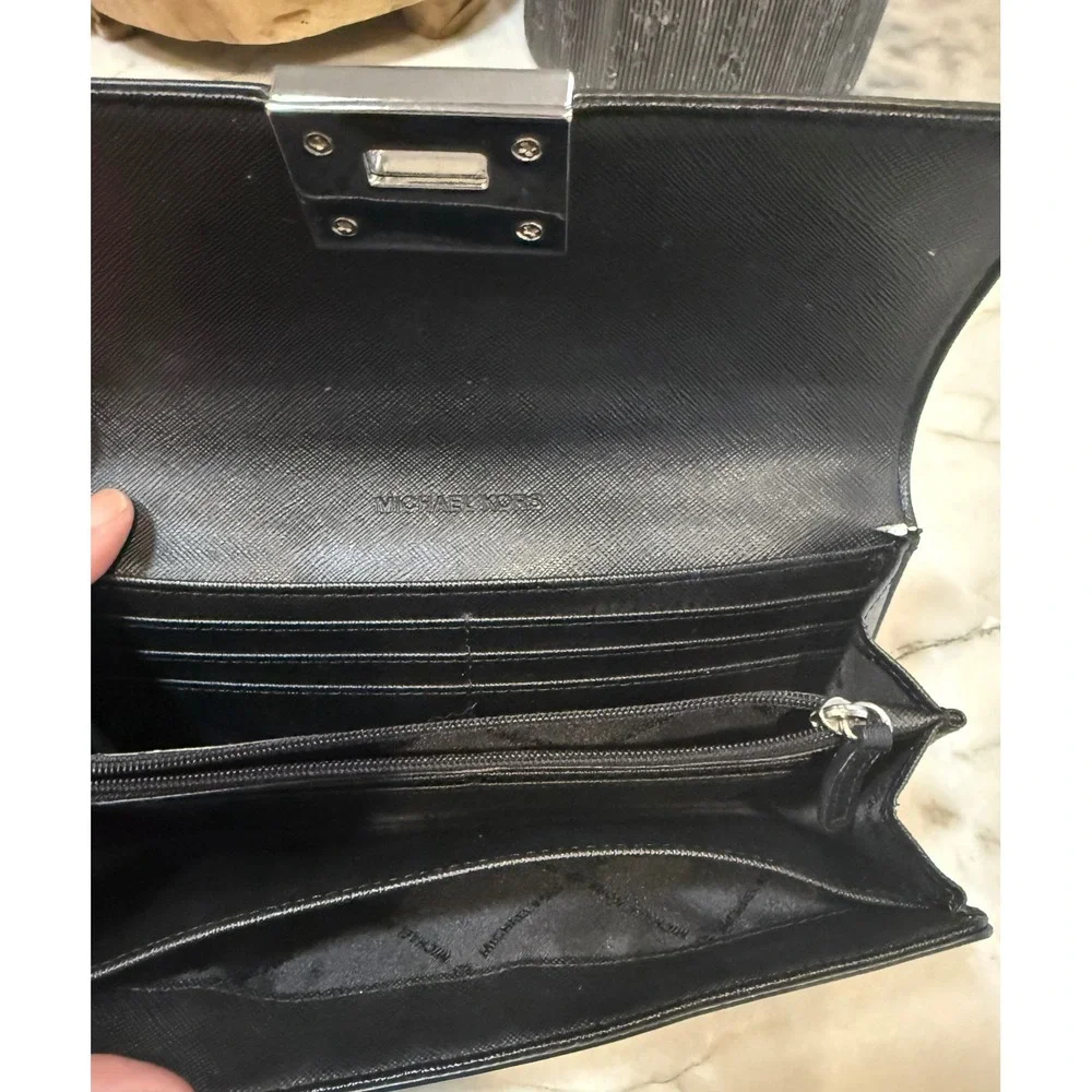 Michael Kors Black Saffiano Leather Turnlock Flap Continental Wallet